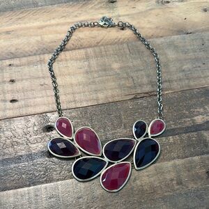 Multicolor Statement Necklace with Brushed Brass chain.